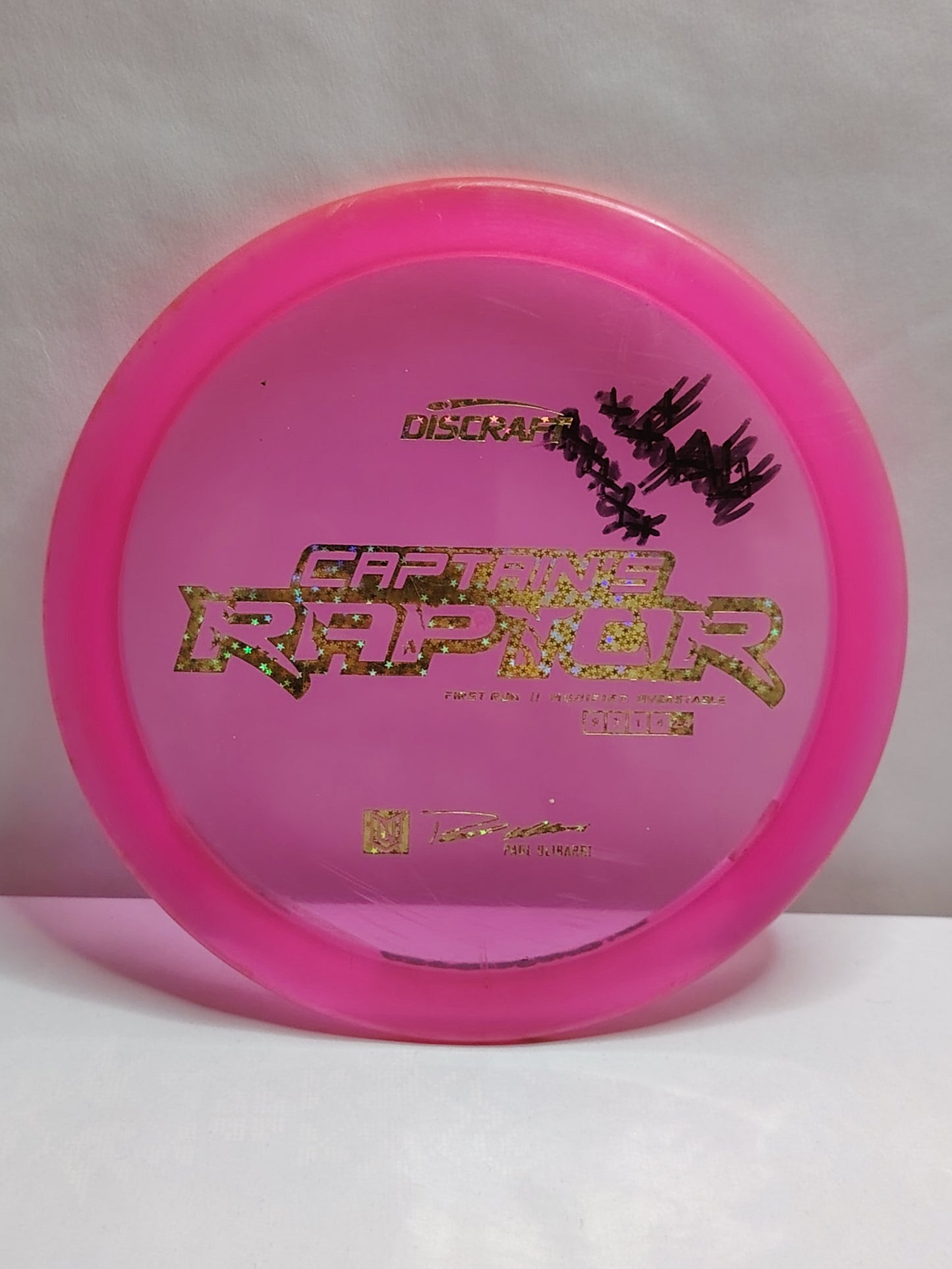 Discraft Captain’s Raptor – First Run, Paul Ulibarri Signature, Pinkki, n. 174 g, Kunto: B+